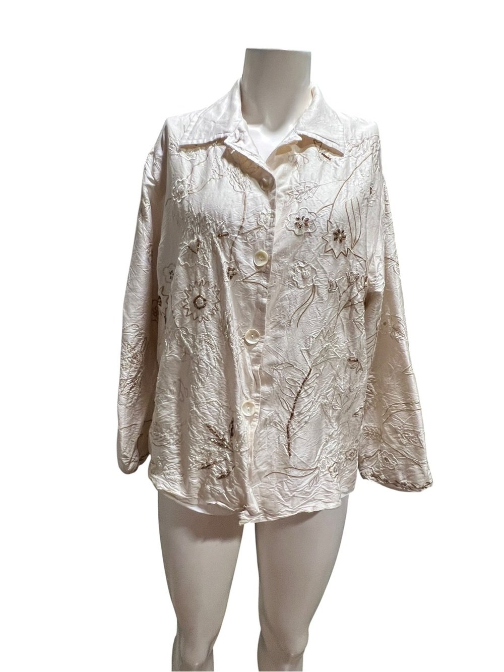 Parsley & Sage Cream Embroidered Button-Down Shirt
